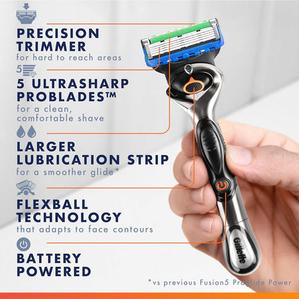 Gillette ProGlide Power Razors for Men, 1 Gillette Razor, 1 Razor Blade Refill, 1 Battery