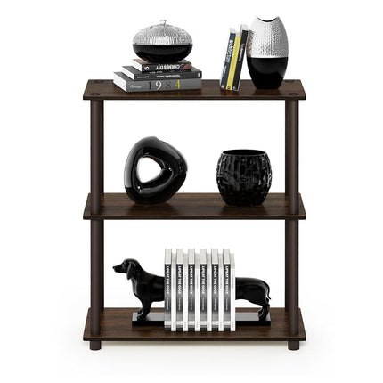 Furinno TURN-N-TUBE Storage Shelves, 3-Tier Book Shelf, Corner Shelf, Toolless Open Shelves, for Organization and Storage, Living Room, Garage, Home Office, Walnut