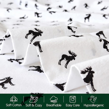 Elegant Comfort Ultra Soft 4-Piece 100% Turkish Cotton Flannel Sheet Set - Holiday Christmas Flannel Sheets, Warm and Cozy Premium Quality, Deep Pocket Fitted Sheet- Queen, Black Elk