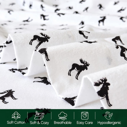 Elegant Comfort Ultra Soft 4-Piece 100% Turkish Cotton Flannel Sheet Set - Holiday Christmas Flannel Sheets, Warm and Cozy Anti-Pill Premium Quality, Deep Pocket Fitted Sheet- Twin, Black Elk
