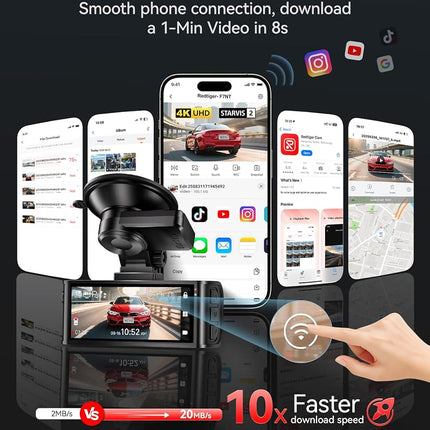 REDTIGER 4K STARVIS 2 Dashcam Front Rear, 5GHz WiFi 20MB/s, Free 128GB Card