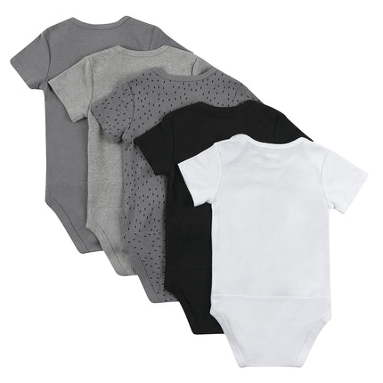 Paquete de 5 mamelucos de manga corta Hanes para bebés y niños pequeños, modelo Ultimate Flexy, gris/negro, 6-12 meses