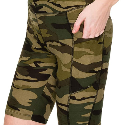 ALWAYS Pantalones Cortos de Yoga Camuflados para Mujer con Bolsillos - Cintura Alta Premium Suave de Compresión Elástica para Entrenamiento Militar de Bicicleta 143Tallas Grandes