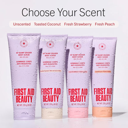 First Aid Beauty KP Bump Eraser Body Scrub with 10% AHA - Dermatologist-Tested Keratosis Pilaris Exfoliator - Support for Rough Bumps, Uneven Skin Texture & Strawberry Skin - Sensitive Skin - 4 oz