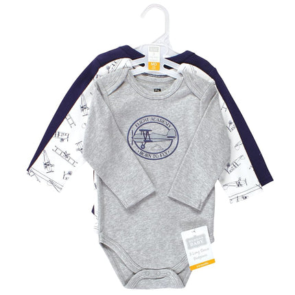 Hudson Baby unisex-baby Cotton Long-sleeve Bodysuits, Gray Aviation, 3-6 Months