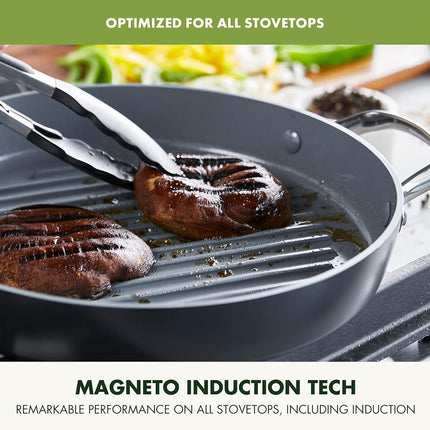 GreenPan Valencia Pro Hard Anodized Healthy Ceramic Nonstick 28 cm Grill Pan, PFAS-Free, Induction, Dishwasher Safe, Oven Safe, Gray