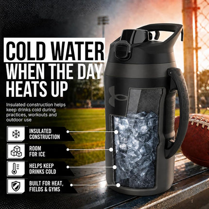 Under Armour Half Gallon Water Bottle Insulated, 64oz Insulated Water Bottle with Handle, Sports Water Jug, Fence Hook, Leak Resistant, for Baseball, Football & More