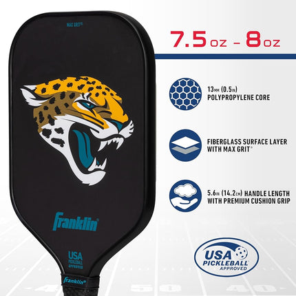 Franklin Sports NFL Jacksonville Jaguars Pickleball Paddle - Official NFL Team Pickleball Paddles - USAP (USAPA) Approved Premium Quality Pickleball Paddles - Authentic Team Logos + Colors