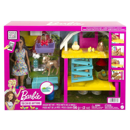 Barbie Doll and Playset with Coop, Animals, Dough, Molds and More, Hatch and Gather Egg Farm, HGY88