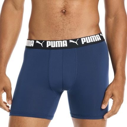PUMA Men's 4 Pack Active Stretch Boxer Briefs, Blue/Black/Grey, XL