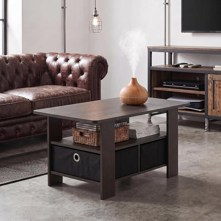 Furinno ANDREY Coffee Table with Storage and Bin Drawer, Dark Brown