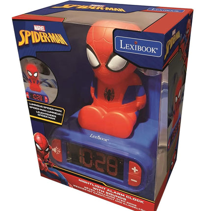 LEXIBOOK - Marvel Spider-Man Digital Alarm Clock with Night Light Snooze and Marvel Spider Man Superheroes Sound Effects - Boys Clock - Luminous Spiderman, Blue - RL800SP