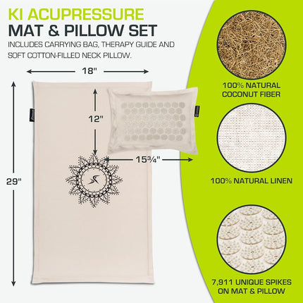 ProsourceFit Ki Acupressure Mat and Pillow Set with 100% Natural Linen for Back/Neck Pain Relief and Muscle Relaxation, Sand Dunes