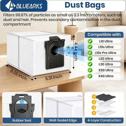 Bluearks 24-Piece Accessory Set for Dreame X50 Ultra Complete/L40s Pro Ultra Robot Vacuum Cleaner, 1 Main Brush, 4 Filters, 4 Mop Pads, 6 Side Brushes, 6 Dust Bags, L50 Pro Ultra Replacement Parts