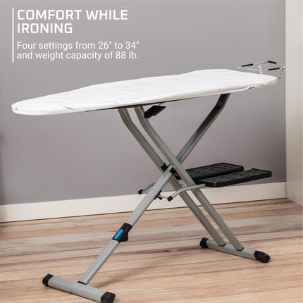 Rowenta IB9100 Pro Compact Professional Space Saving Folding Ironing Board 4-Leg with Hanger Racks and Cotton Cover, 18 54-Inch, Beige, Metal, 18" x 54"