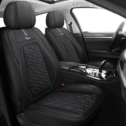 Juego de fundas y cojines de piel sintética ejecutiva Tapha, transpirables y resistentes al agua, ajuste universal para coche, SUV y camión (asientos delanteros y traseros, negro) (TAP-01-B1)