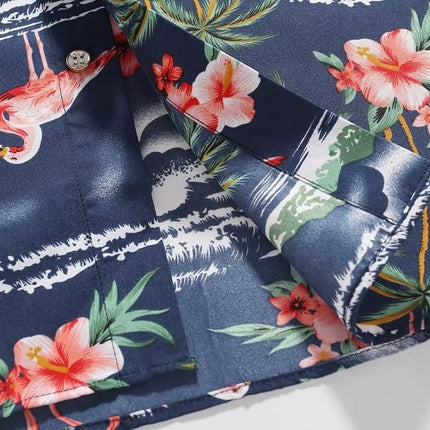 Camisa Hawaiana de ocio para hombre SSLR de flamencos, flores - Azul - Grande