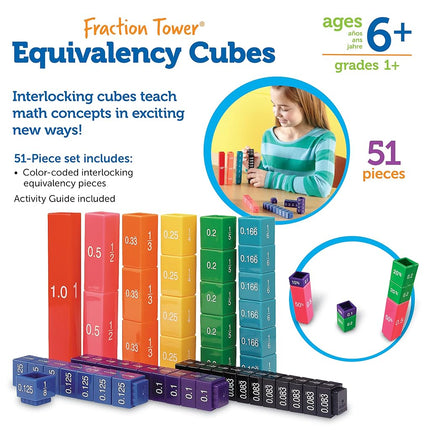 Learning Resources Fraction Tower Equivalency Cubes, Ages 6+, Maths Learning Toys for Kids, Visual Fractions Set with Decimals & Percentages, 51 Pieces