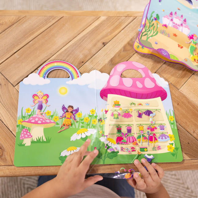 Set de libros de actividades con pegatinas hinchadas de Melissa & Doug: Princesa, sirena, hada - Más de 180 pegatinas reutilizables - Certificación FSC