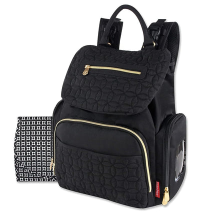 Mochila moderna de pañales acolchada y bolsa de bebé multiusos con cordón para viaje - Set de 3 piezas negro Talla: L