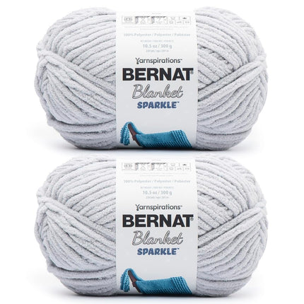 Bernat Blanket Sparkle Moon Gray Yarn - 2 Pack of 10.5oz/300g - Polyester - #6 Super Bulky - 220 Yards - Knitting, Crocheting & Crafts, Chunky Chenille Yarn