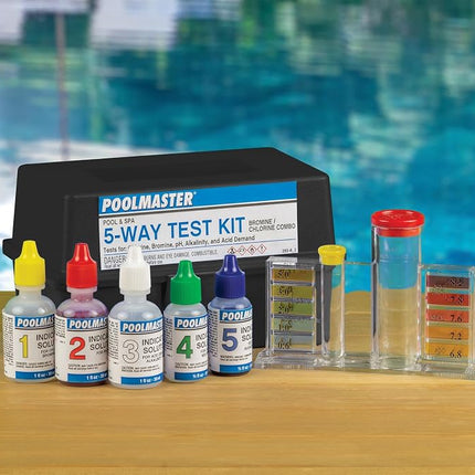 Poolmaster 22260 5-Way Swimming Pool or Spa Water Chemistry Test Kit with Case, Essential Collection