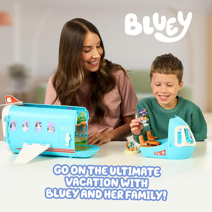 Bluey 3-in-1 Transforming Plane Playset with The Heelers, Plane Transforms to A Resort & Boat, 25+ Sounds & Phrases, 5 Figures - Exclusive Captain Figure, Amazon Exclusive