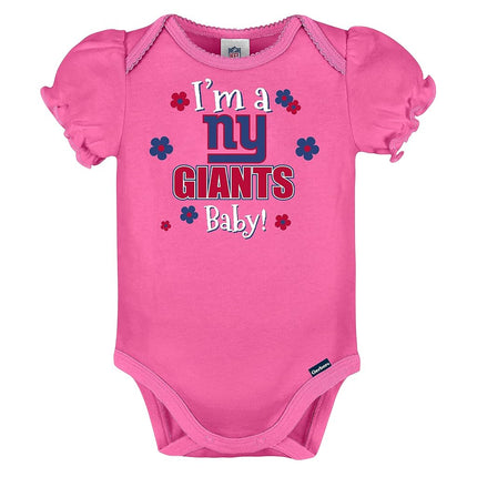 NFL New York Giants 3 Pack Ruffle Sleeve Team Bodysuit, Blue/White/Pink New York Giants, 18 Months