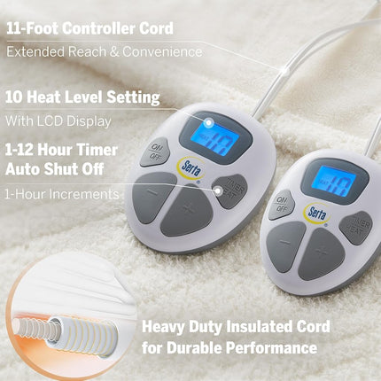 Manta Térmica Serta, Manta Eléctrica Tamaño Queen, Suave, Cálida, Peluda, Para Oficina, Sofá, Temporizador de Apagado Automático de 1 a 12 horas, 10 Niveles de Calentamiento, Certificación ETL, Queen 84" x 90" Marfil