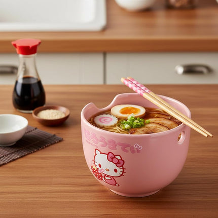 Silver Buffalo Hello Kitty Strawberry Milk 20oz Ceramic Ramen Bowl with Chopsticks