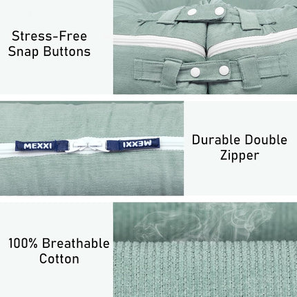 MEXXI Baby Nest Replacement Cover | Premium Quality Cotton Hypoallergenic Lounger Cover (Corduroy Sage Green)