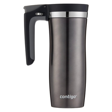 Contigo Termo de viaje de acero inoxidable con aislamiento al vacío y asa, tapa antiderrame, taza de café o botella de agua reutilizable de 473 ml, sin BPA, mantiene las bebidas calientes o frías durante horas, color plomo