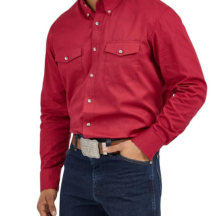 Wrangler Men's Painted Desert Two Pocket Long Sleeve Button Work Shirt SHIRT, Red, L