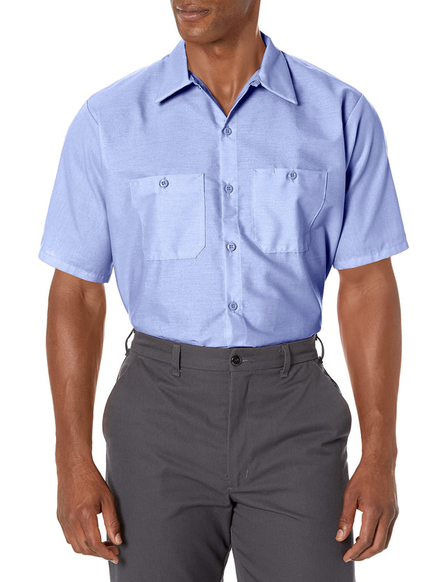 Chemise de travail industrielle Red Kap pour homme, coupe classique, boutonnée utilitaire à manches courtes, bleu clair, XXL