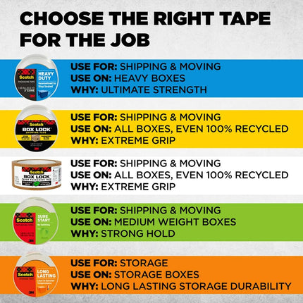 Scotch Box Lock Packaging Tape, 6 Rolls with Dispenser, 48 mm x 20.3 m