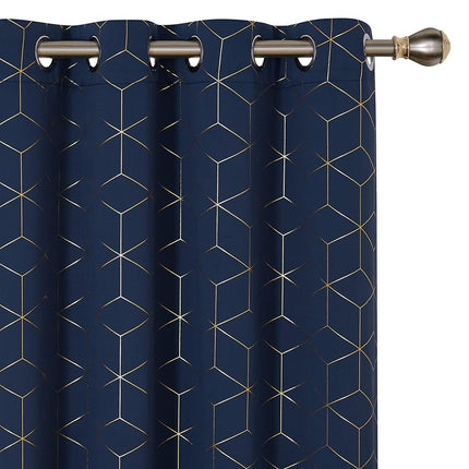 Deconovo Grommet Blackout Curtains with Gold Diamond Foil Print, Black, 52W x 84L