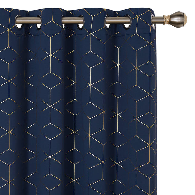 Deconovo Blackout Curtains Gold Diamond Foil Print