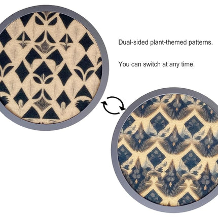 Absorbent Coasters for Drinks with Holder - 6packs, Silicone Coasters with Soft Felt Insert (4.3 inch Coasters with 4.5 inch Holder, Dual-Sided Ears of Wheat Artistry)