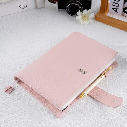 Ox Knight A5 Leather Planner Cover for Hobonichi Cousin, Stalogy, Midori, Leuchtturm1917, and More - with Pen Loop, Card Slots, Back Pocket, and Bookmarks (Pink)
