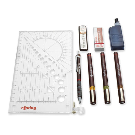 rOtring Isograph Technical Drawing Pens, 3-Pen College Set, 0.2 to 0.5 mm, Brown (S0699370)