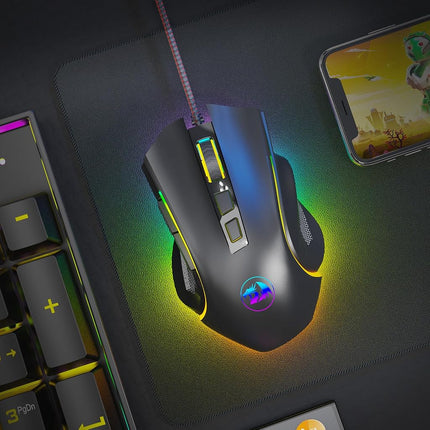 Redragon M602 Gaming Mouse, Ergonomic RGB Gaming Mouse Wired with 9 Programmable Buttons, 7200 DPI Adjustable, 7 Backlit Modes, Professional Optical Gamer Mouse for Gamer Office, Black