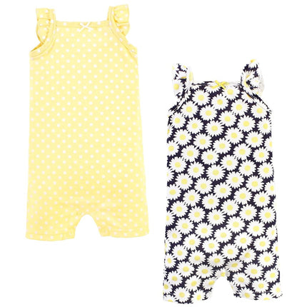 Hudson Baby Unisex Cotton Rompers, Yellow Daisy, 0-3 Months