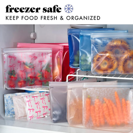Sacs à sandwich réutilisables Fit & Fresh (Lot de 3) – Sacs de conservation alimentaire réutilisables, étanches, sans BPA, compatibles congélateur, écologiques pour snacks, déjeuner, préparation de repas, Toile florale bleue