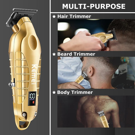 KEMEI 2293 Cordless T-Blade Hair and Beard Trimmer for Men, Gold