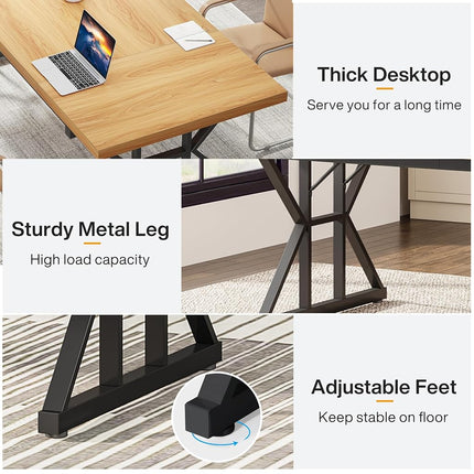 Tribesigns 180 cm Executive Desk, Large Computer Desk Workstation, Modern Simple Style Office Desk Study Writing Table, Business Working Desk for Home Office (Brown/White, Desk 80cm Depth)