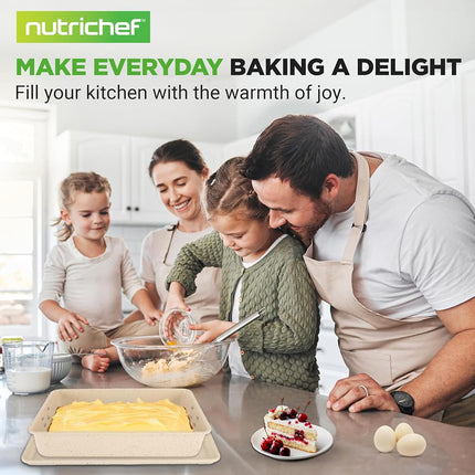NutriChef 8-Piece Stackable Bakeware Set, Carbon Steel Non-Stick Baking Pan Set, Includes Sheet, Muffin, Round, Loaf, Square Cake & Deep Pans, PFOA & PFOS Free, Oven Safe to 232° F (Marble Cream)