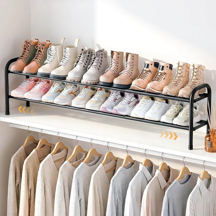 ENJOYBASICS 2 Tier Expandable Shoe Rack, Metal Small Shoes Shelf, Black