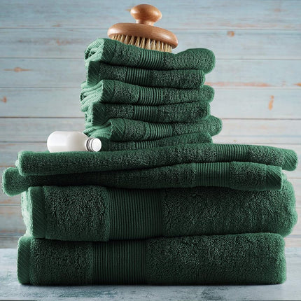Hearth & Harbor 100% Ring Spun Cotton Bath Towels for bathroom - Luxury Bathroom Towels - Soft & Highly Absorbent Bath Towels Set, 10 Piece Set (2 Bath Towels, 2 Hand Towels, 6 Washcloths) - Green