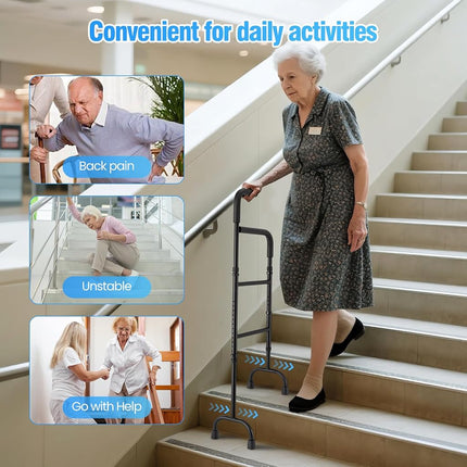 Stair Climbing Assist Cane - 13-Level Adjustable Height,Portable Lightweight,Slip-Resistant&Sturdy -Stair Helper for Up&Down -Mobility Aid for Elderly,Post-Surgery,Sore Hips&Knees -Fits Standard Steps