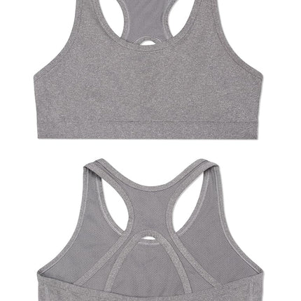 Fruit of the Loom Girls' Stay Dry Racerback Sports Bra, Black/Dark Grey Heather, Small